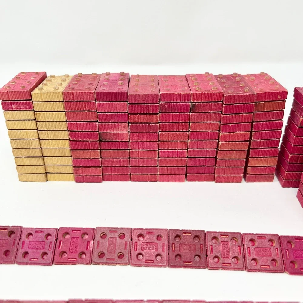 VTG American Bricks 2LB Halsam Wood Building Blocks Bulk Lot Red /Yellow USA